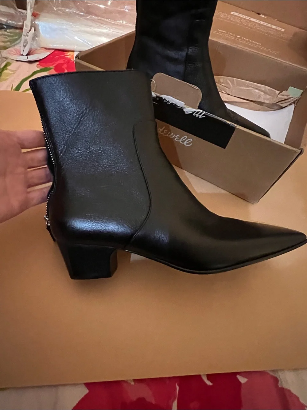 Madewell Black Leather Square-Toe Ankle Booties - Picture 2 of 8